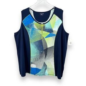 Catherines tank top women's 3X 26/28W workout active 1/4 zip gym green blue NEW